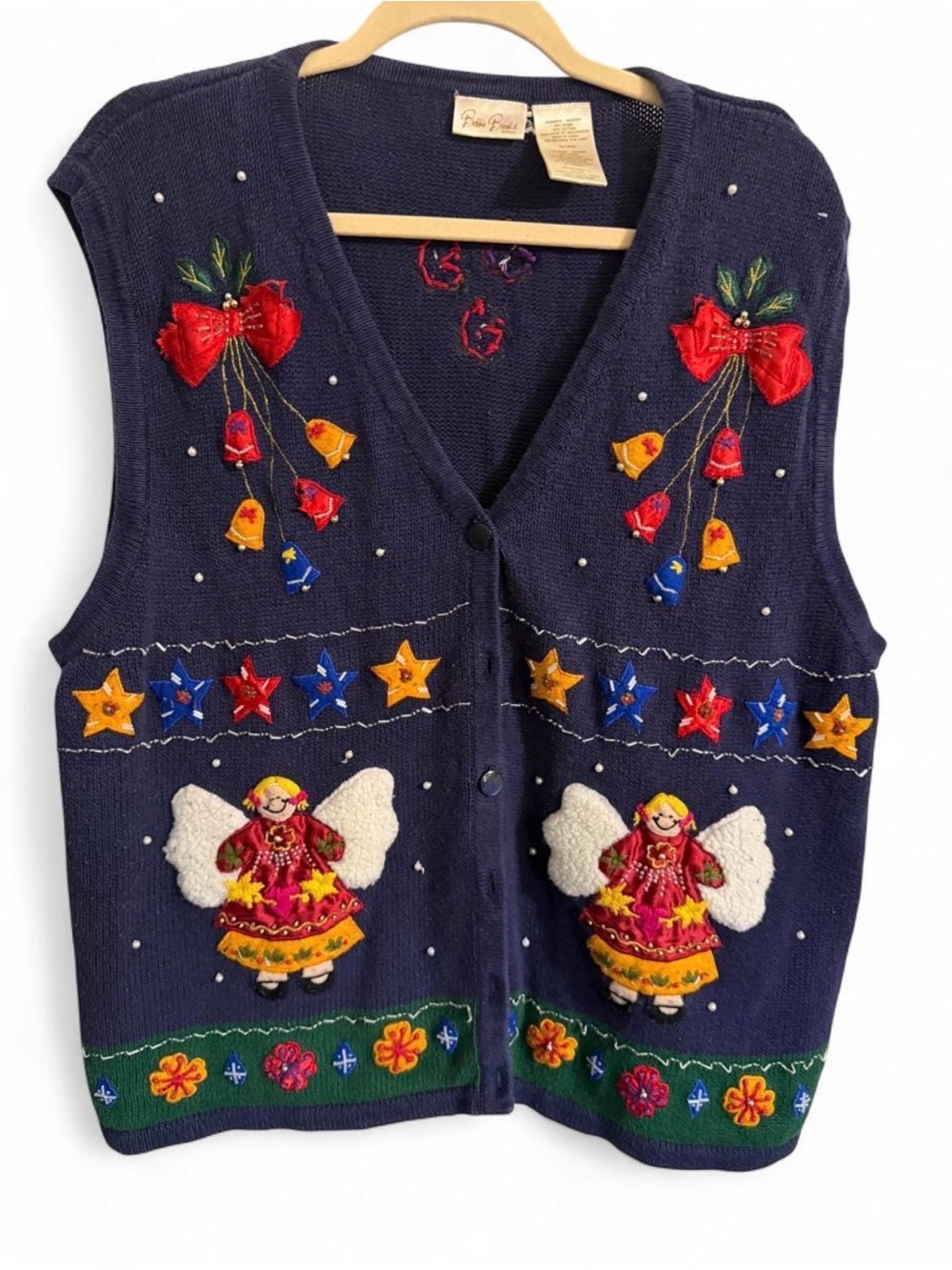 Vintage Bobbie Brooks Navy Embroidered Angel Holiday Vest